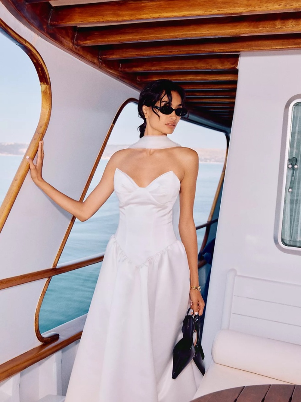 Anthropologie White Strapless Chiffon-Look Maxi Dress